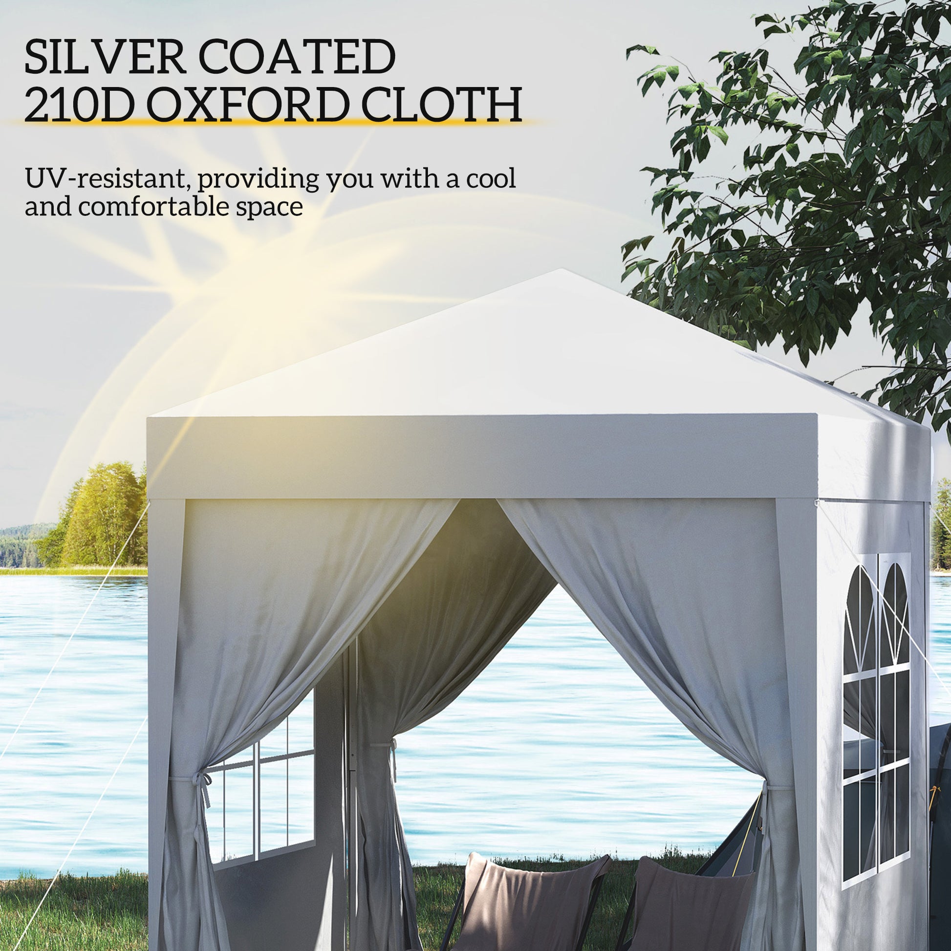 6.6'x6.6' Pop Up Canopy Tent with Sidewalls, Instant Sun Shelter Camping Gazebo with Carry Bag, White