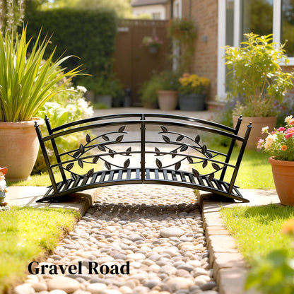 4 FT Metal Garden Bridge with Safety Railings, Outdoor Pond Bridge, Arch Decorative Footbridge for Creek Stream