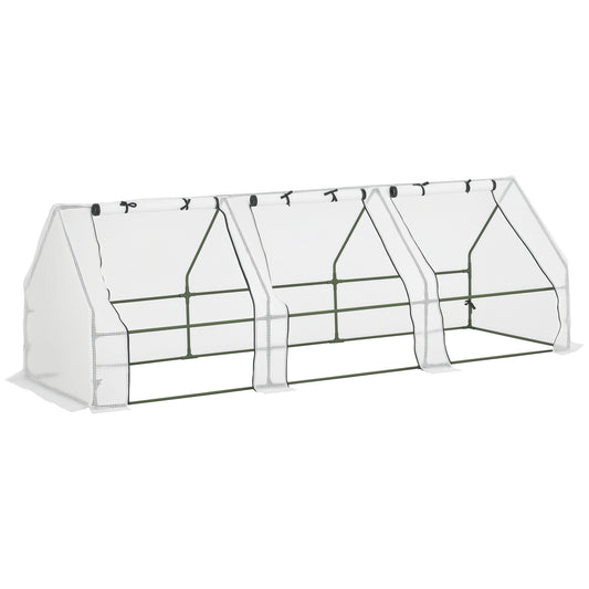 9' x 3' x 3' Outdoor Mini Greenhouse, Portable Tunnel Greenhouse with Large Zipper Doors and PE Cover for Garden, White