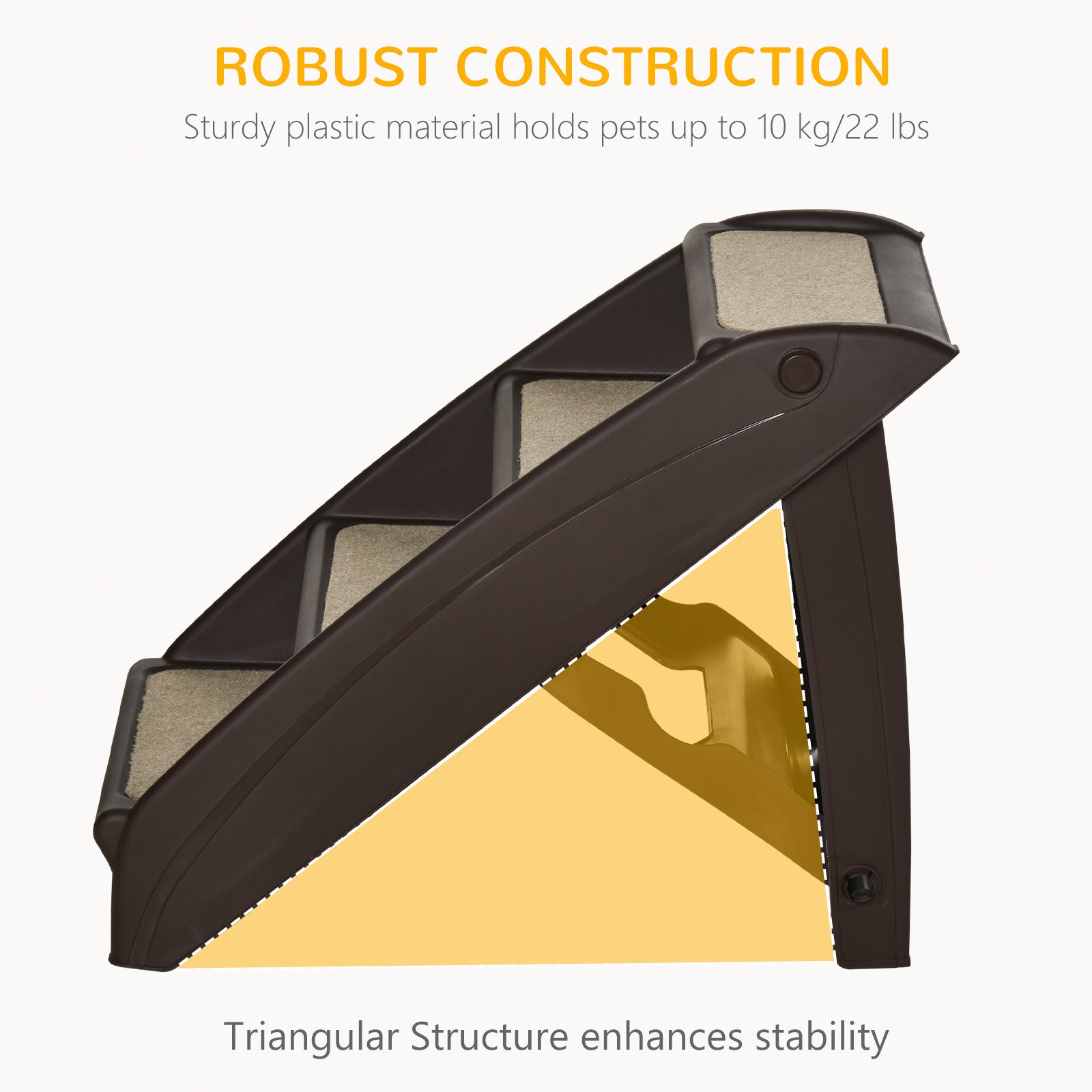 4-Level Portable Pet Stairs, Foldable Dog Ramp, Lightweight Cat Steps, with Nonslip Soft Mats, for High Bed, Sofa, Up to 44 lbs, Dark Brown
