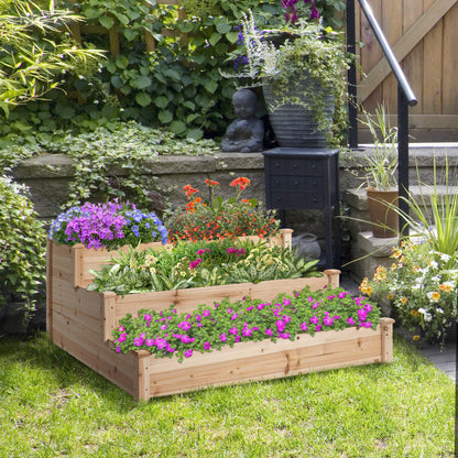 49" x 49" x 22" 3-Tier Raised Garden Bed Wooden Planter Kit Elevated Plant Box Stand for Yard, Patio, Natural