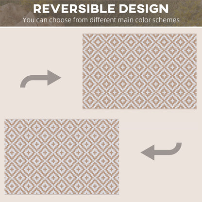 Reversible Outdoor RV Rug, Patio Floor Mat, 6' x 9' Plastic Straw Rug for Backyard, Deck, Beach, Camping, Coffee & White