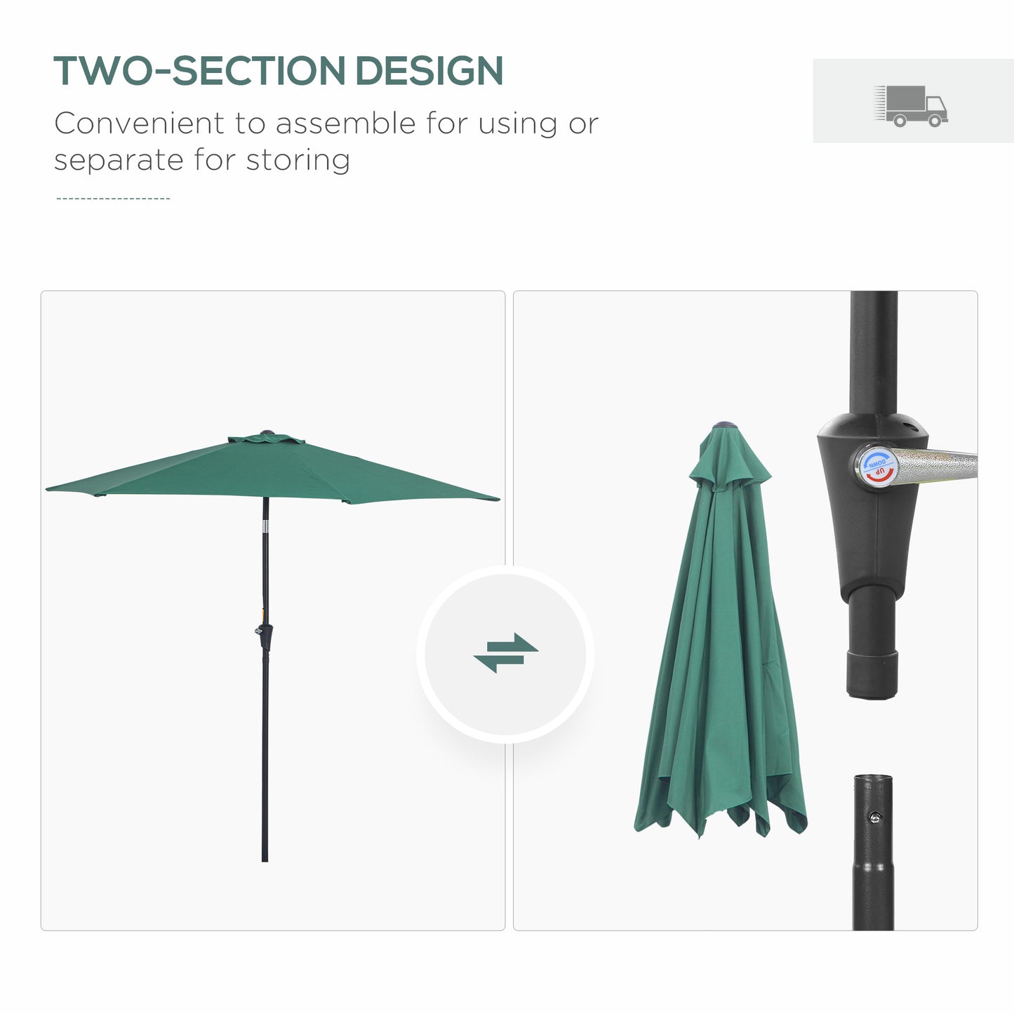 8.5FT Patio Umbrella, Round Garden Parasol with 6 Ribs, Market Sunshade Tilt Canopy w/ Crank Handle for Outdoor, Green