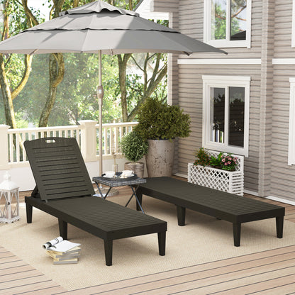 Outdoor Lounge Chair Set of 2, Waterproof Resin Lounge Chairs with 4-Position Adjustable Backrest for Backyard, Black