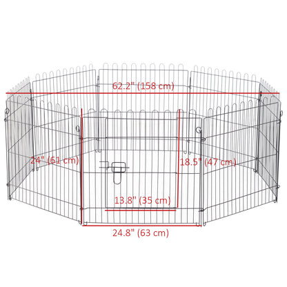 24inch 8-Panel Dog Playpen Octagon Pet Exercise Playpen Crate Foldable Dog Cage Pen Puppy Kennel, Black