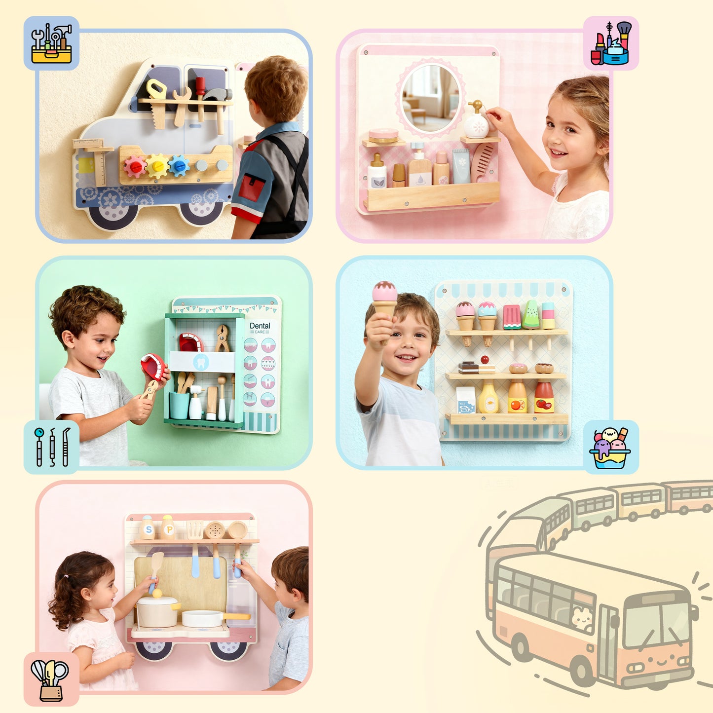 Qaba Wall Busy Board, 5 Activities Sensory Wall Toy for Playroom Nursery Classroom, for Kids 3+ Years