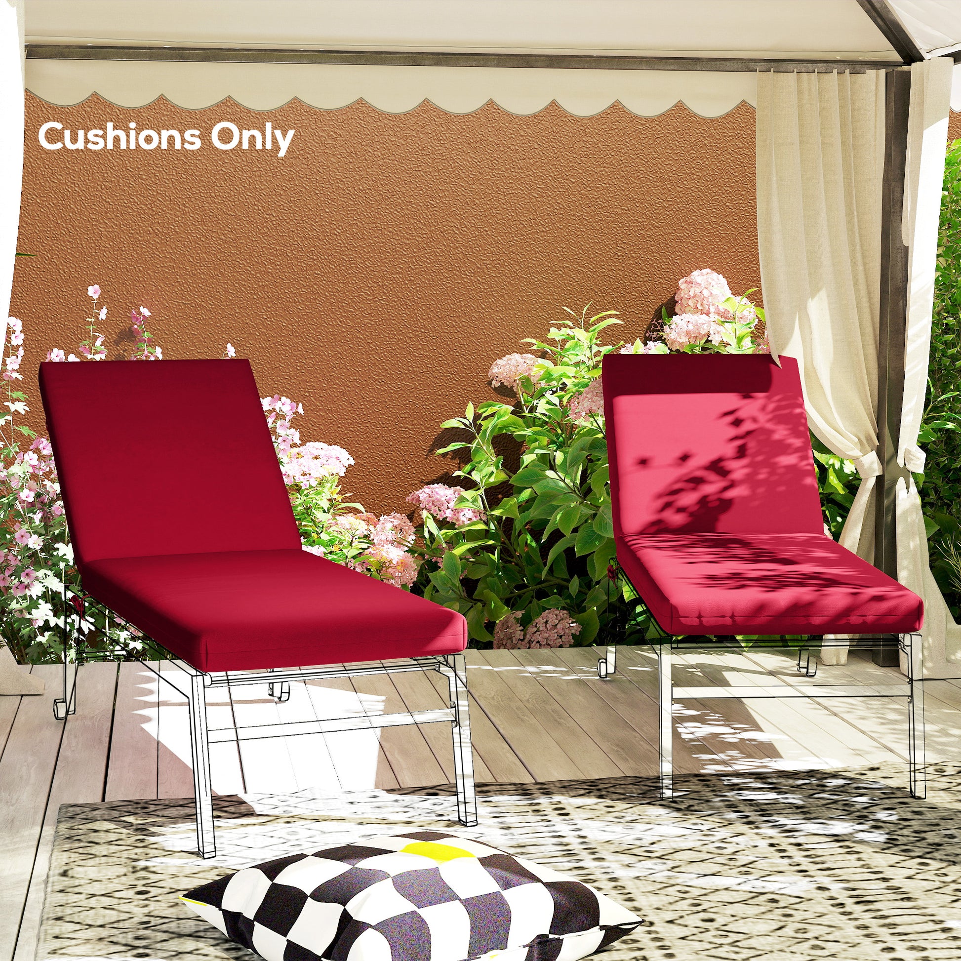 2-Piece Back and Seat Cushion Pillows Replacement, Patio Chair Cushions Set with Ties for Indoor Outdoor, Wine Red