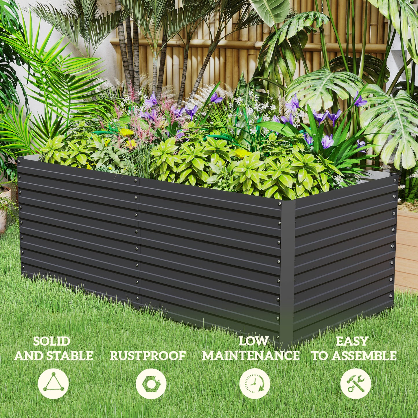 5' x 3' x 2' Raised Garden Bed, Galvanized Planter Box for Growing Flowers, Herbs and Vegetables, Dark Grey