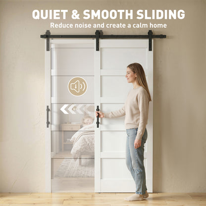 32"x84" Sliding Barn Door with Hardware Kit, Shaker Style Sliding Door with Handle, Track, Floor Guide, White Wood Grain