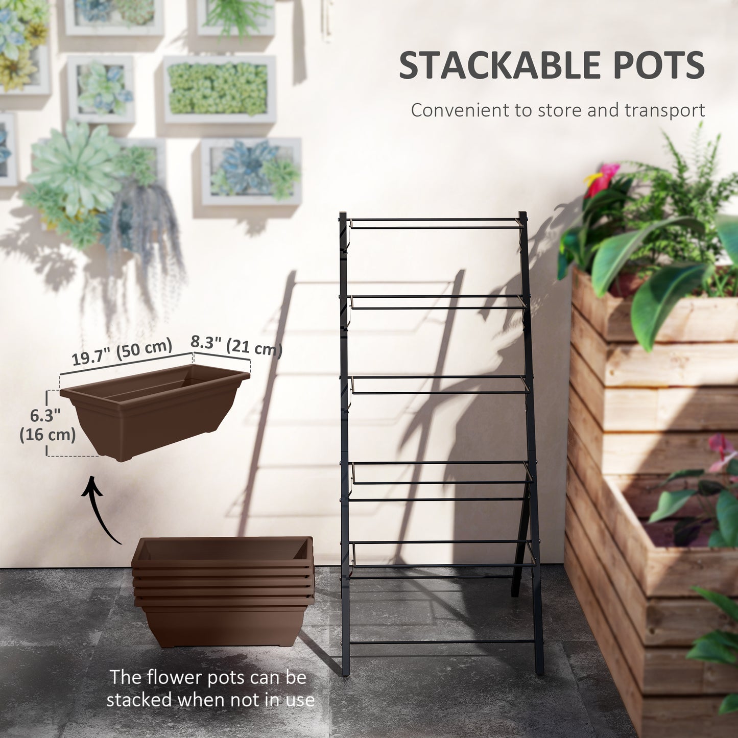 5-Tier Raised Garden Bed with 5 Planter Box, Outdoor Plant Stand Grow Containers with Leaking Holes, Brown