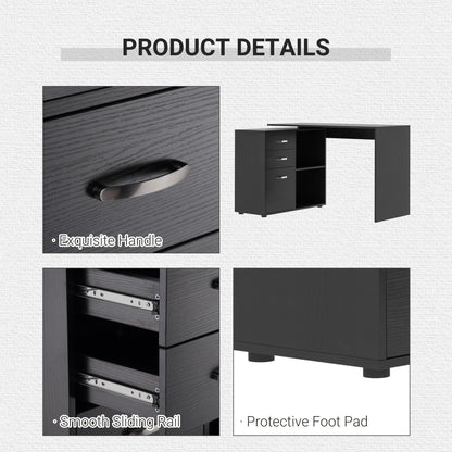 L-Shaped Corner Straight Writing Desk with Storage Shelf, Drawer, Home Office PC Table Computer Workstation, Black