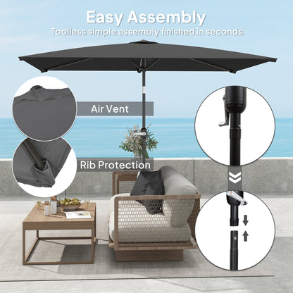 6.6x9.6ft Rectangle Aluminum Tilt Patio Umbrella, Garden Market Parasol, Outdoor Sunshade Canopy with Crank, Dark Grey
