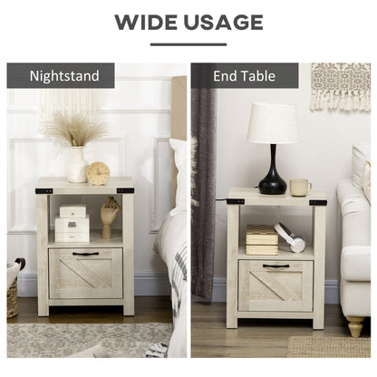 Side Table with Storage, Farmhouse End Table with Drawer, Open Shelf and Barn-style Panel, Nightstand for Living Room, Bedroom, Oak