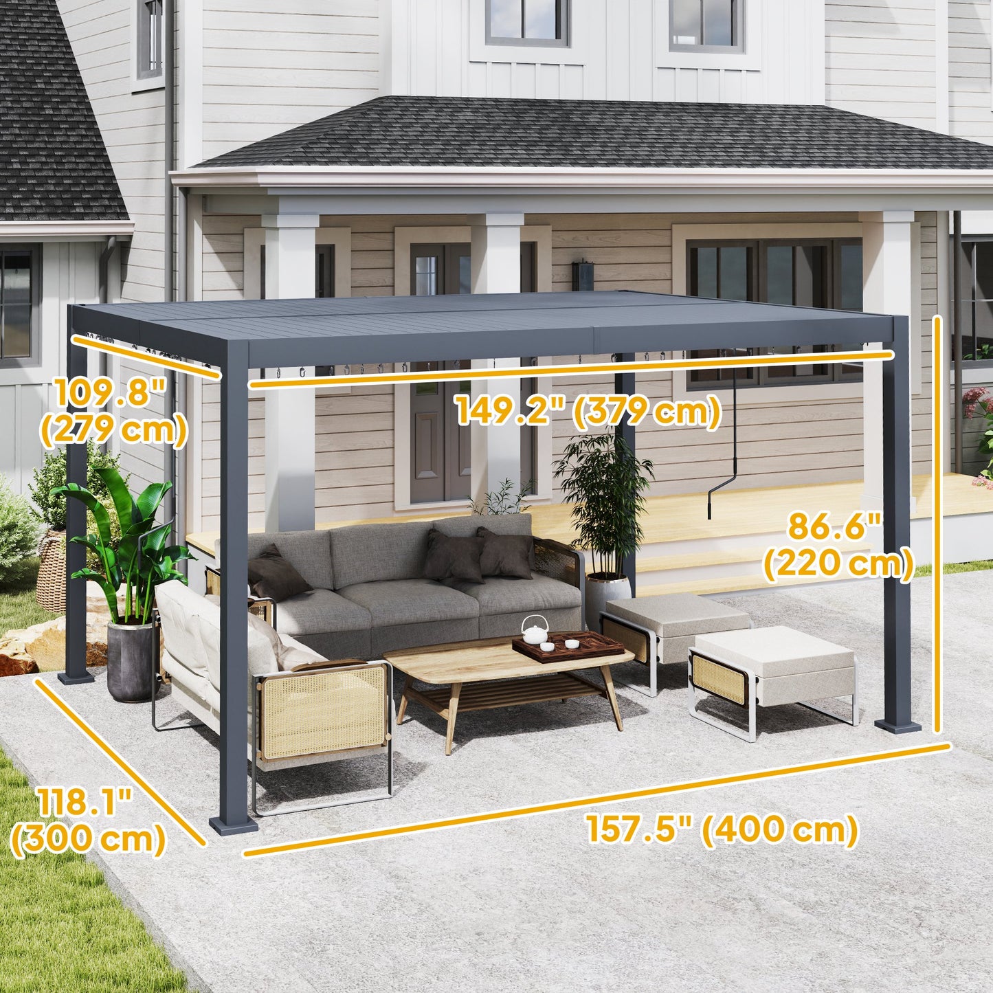 10' x 13' Louvered Pergola with Adjustable Metal Roof and Aluminum Frame, Outdoor Hardtop Gazebo with Drainage System