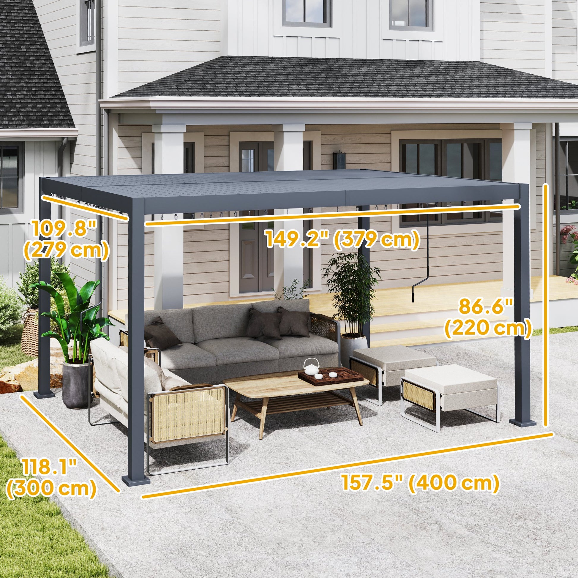 10' x 13' Louvered Pergola with Adjustable Metal Roof and Aluminum Frame, Outdoor Hardtop Gazebo with Drainage System