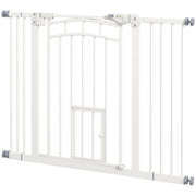 Auto-Close Pet Gate, Stair Gate with Cat Door, Double Locking for Doorways Hallways Stairs, Fits 29"-39.4" Wide, White