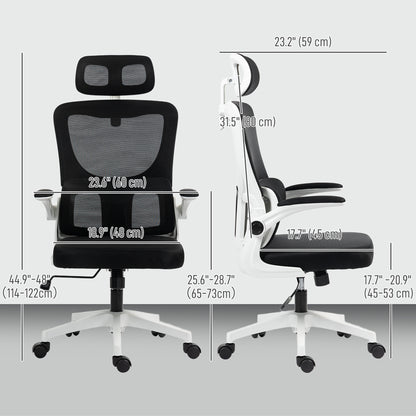 High Back Office Chair, Mesh Computer Desk Chair with Rotatable Headrest, Lumbar Back Support, Adjustable Height, Black