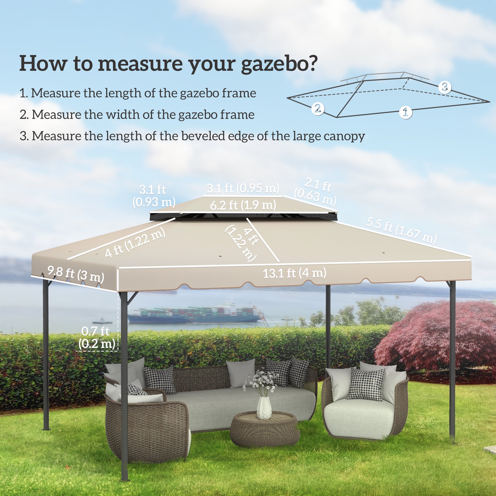 13' x 10' Gazebo Replacement Canopy, Gazebo Top Cover with Double Vented Roof for Garden Patio(TOP ONLY), Beige