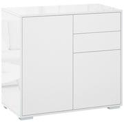 High Gloss Buffet Sideboard with 2 Drawers, 2 Doors and Adjustable Shelf, Kitchen Storage Cabinet with Push Open Design, White
