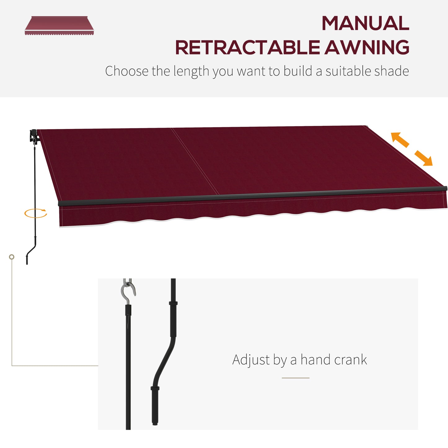 13' x 10' Retractable Awning, 280gsm UV Resistant Sunshade Shelter, for Deck, Balcony, Yard, Wine Red