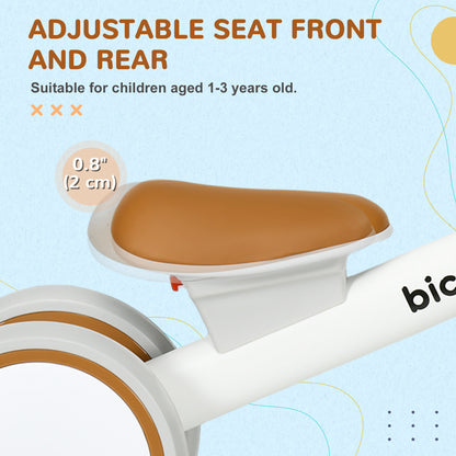 Qaba Toddler Balance Bike for 12–36 Months with Adjustable Seat, Removable Basket, 4 Silent Wheels, Brown