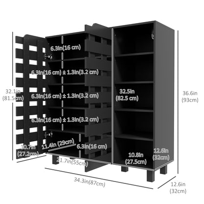 Shoe Cabinet, 21 Pair Shoe Storage Cabinet Organizer with 5-tier Double Door Cupboard and 5-tier Open Shelves, Black