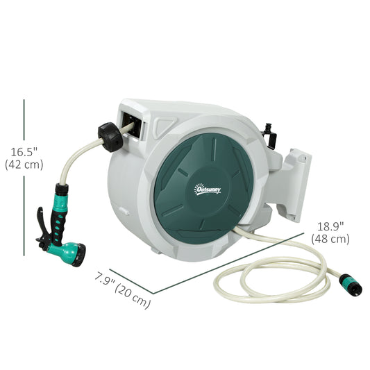 1/2 in x 65ft Wall Mounted Garden Hose Reel, Retractable Water Hose Reel with Auto Rewind, Any Length Lock, Green