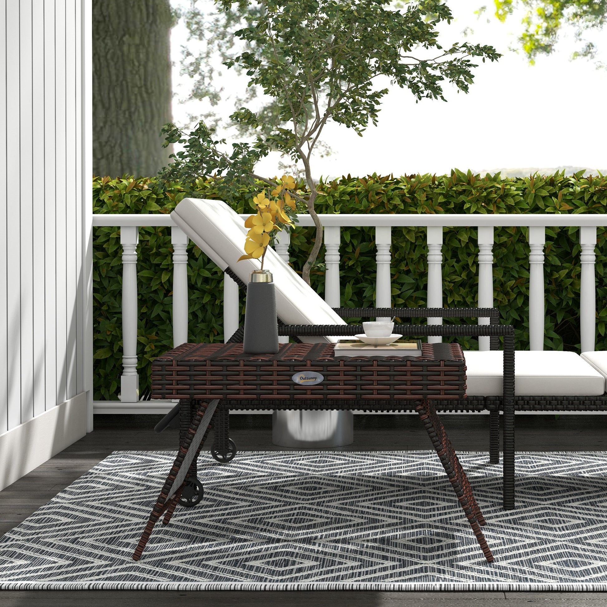 Outdoor Rattan Foldable End Table, Metal Frame Patio Wicker Table, Coffee Table Side Table for Poolside, Lawn, Garden, Brown