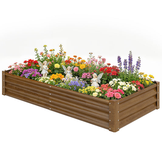 6 x 3 x 1ft Galvanized Raised Garden Bed, Reinforced Outdoor Planter Box with Open Bottom, Wood-Effect