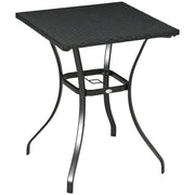 Patio Wicker Dining Table with Umbrella Hole, 34 Inch Outdoor PE Rattan Coffee Table with Plastic Board Under the Woven Table Top for Patio, Garden, Balcony, Black