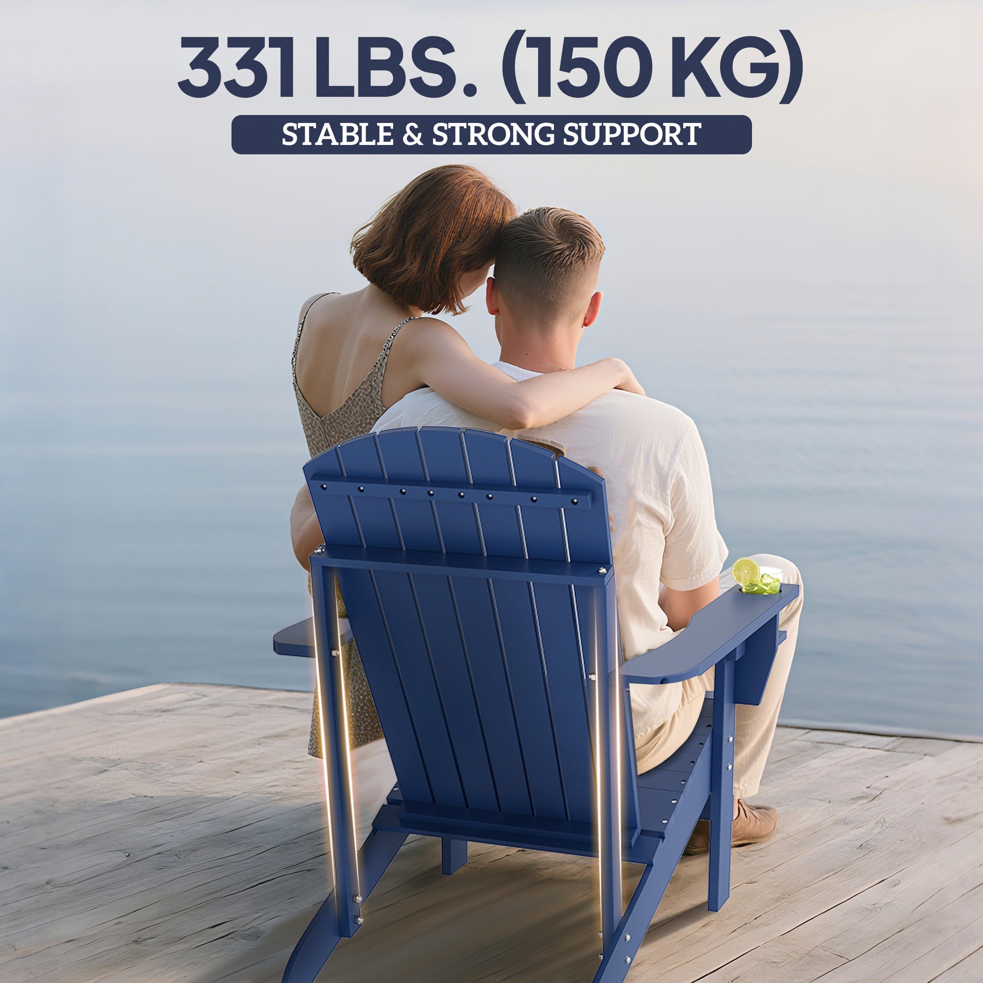 Classic Adirondack Chair, Muskoka Chairs, Garden Deck Chair with Cup Holder for Patio, Indoor, Backyard, Navy Blue