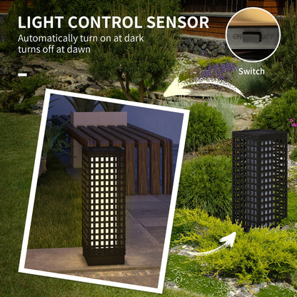 Wicker Solar Outdoor Lamp, Decorative Floor Lamp with Auto On/Off LED Lights, IP44 for Patio, Porch, Pathway, Black