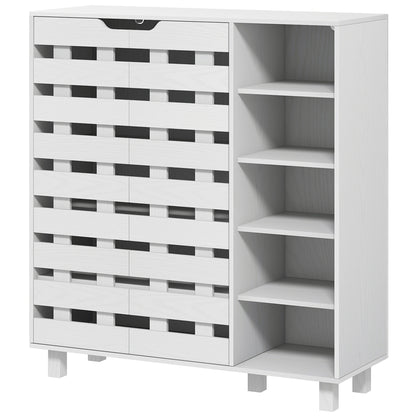 Shoe Cabinet, 21 Pair Shoe Storage Cabinet Organizer with 5-tier Double Door Cupboard and 5-tier Open Shelves, White