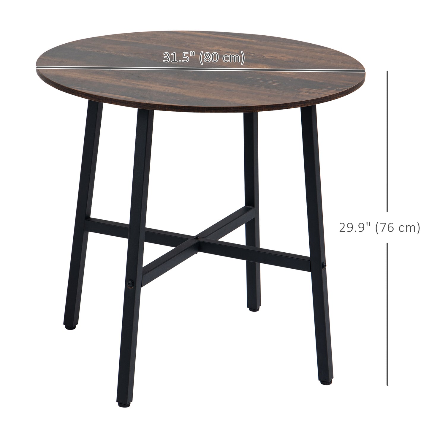 Ф31.5" Dining Room Table, Industrial Style Kitchen Table Round with Steel Legs, Rustic Brown