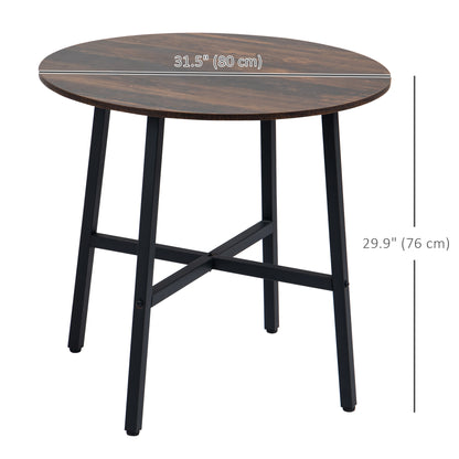 Ф31.5" Dining Room Table, Industrial Style Kitchen Table Round with Steel Legs, Rustic Brown