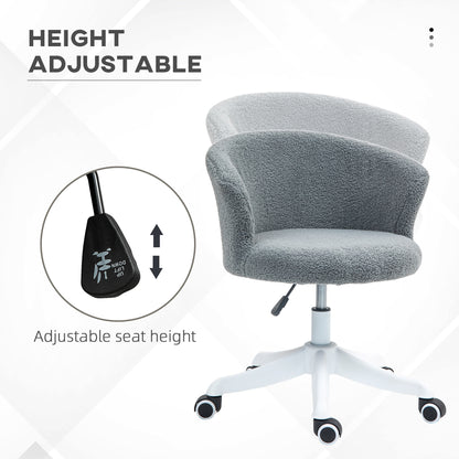 Armless Office Chair, Fluffy Computer Desk Chair with Adjustable Height, Swivel Wheels, Mid Back, Grey