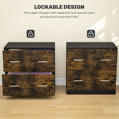 2 Drawer File Cabinet with Lock, Office Filing Cabinet, Hanging Bar for Letter Size, Home Office, Rustic Brown