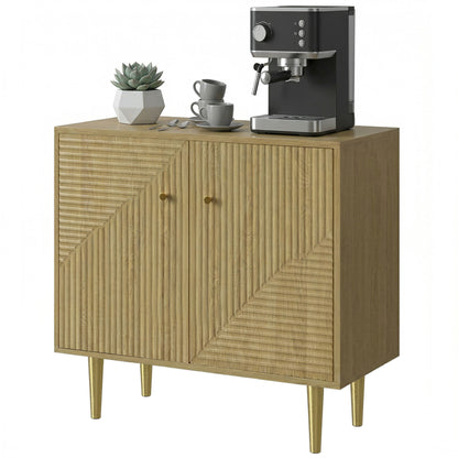 Sideboard with Adjustable Shelf, Buffet Cabinet with 2 Doors and Gold Steel Legs for Dining Room, Oak