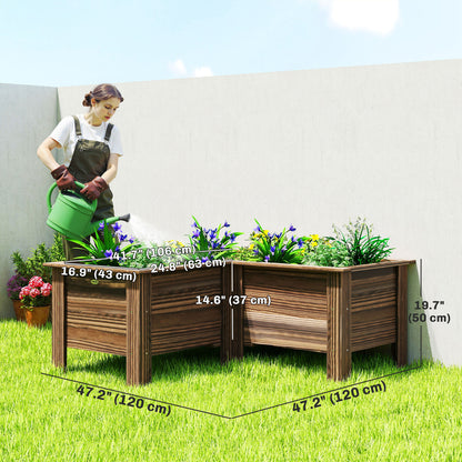 Raised Garden Bed, Wooden Elevated Planter Box Outdoor with Legs, for Vegetables, Flowers, Herbs, L-shaped, Carbonized