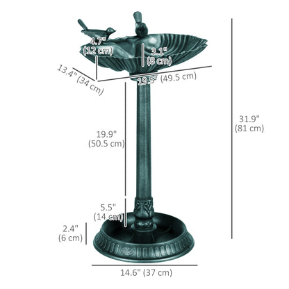 32" Bird Bath with Decorative Birds, Vintage Birdbath with Flower Planter Base for Garden, Bronze Green
