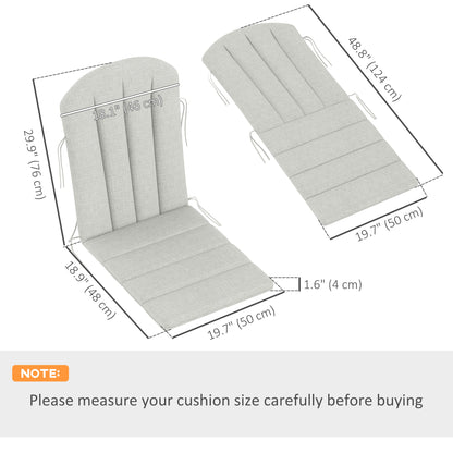 Set of 2 Patio Chair Cushions, High Back Adirondack Chair Cushion with Ties, High-Density Foam, Light Grey