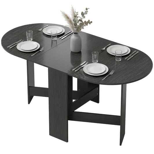Oval Folding Dining Table, Space Saving Drop Leaf Kitchen Table for Dining Room, Living Room, Black