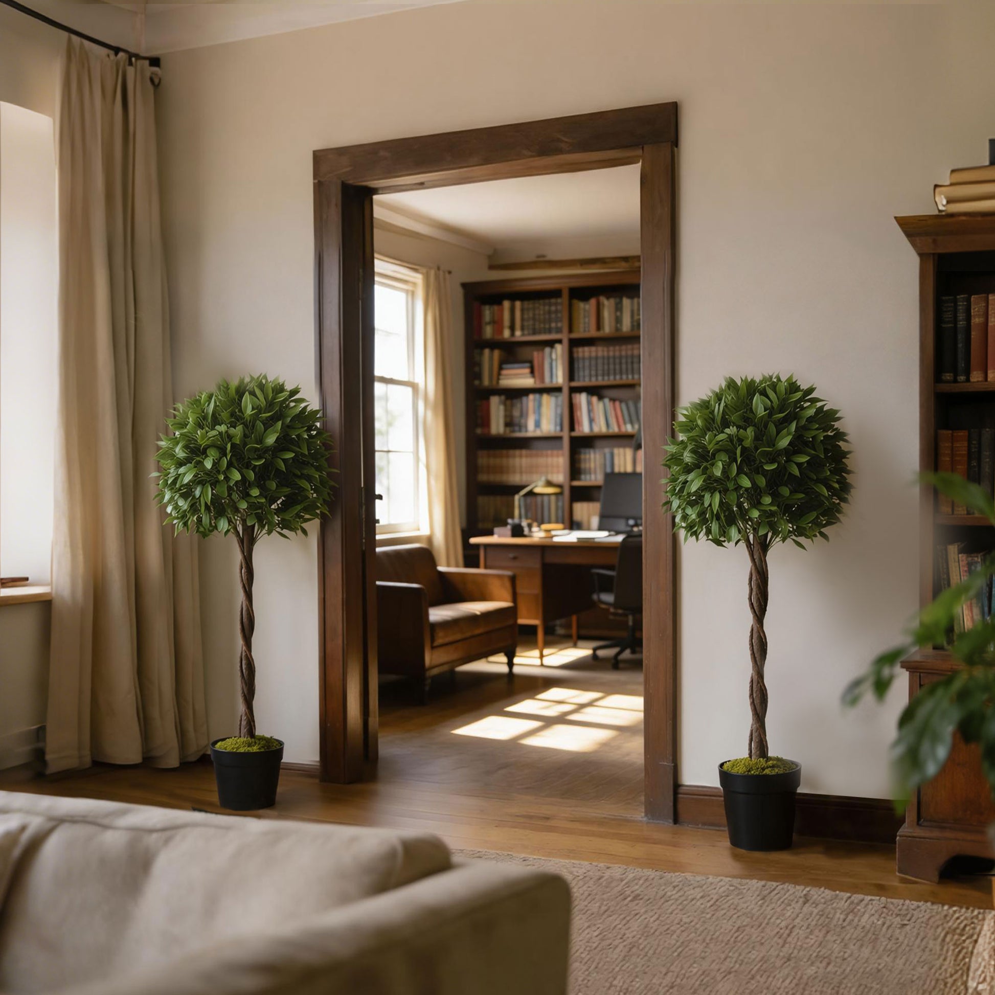 4FT Artificial Laurel Tree Set of 2, Lifelike Fake Plant with 564 Leaves, Potted Fake Plant for Home Office Decor, Green