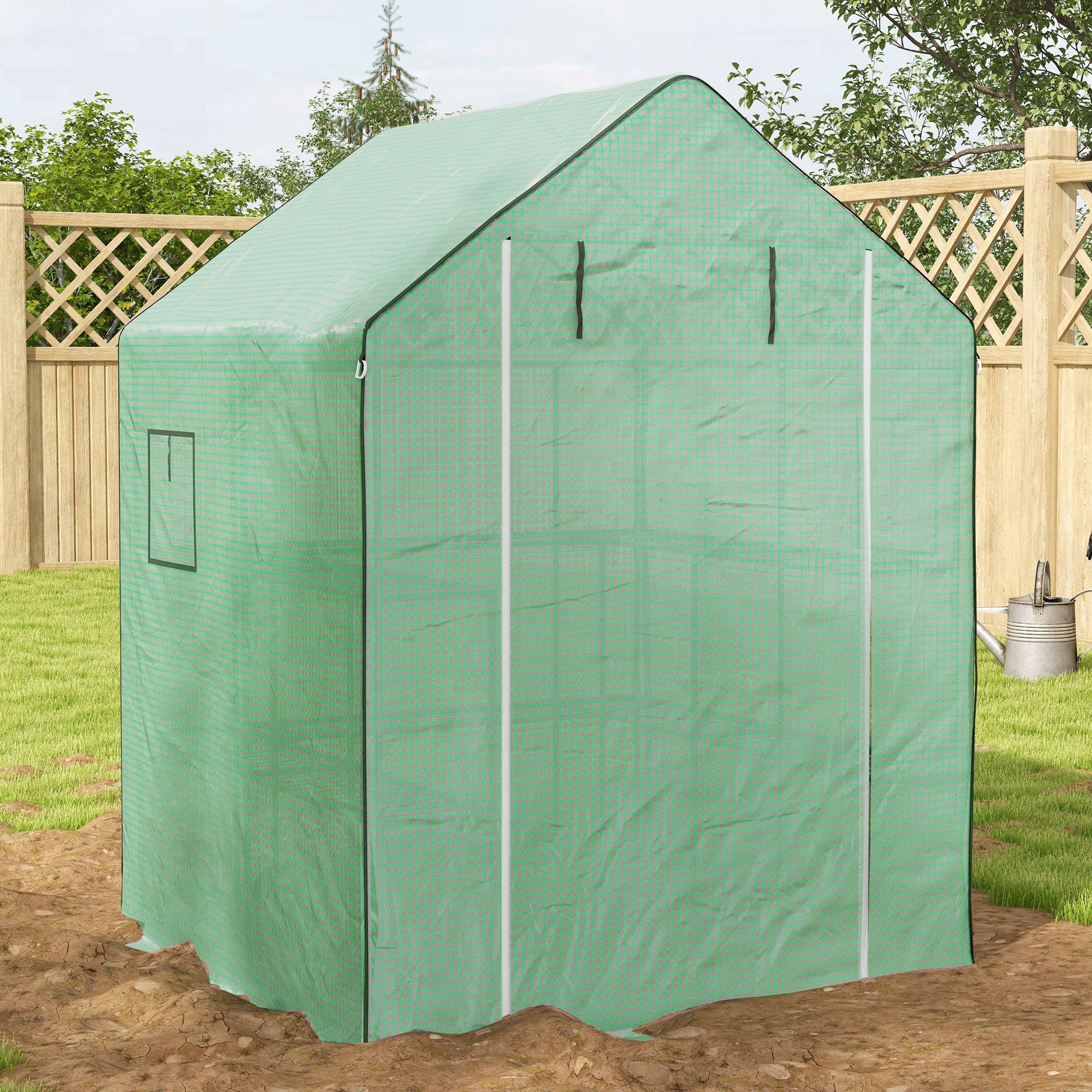 Portable Greenhouse, Walk-In Small Outdoor Green House with 2 Tier U-Shaped Flower Rack Shelves, 4.6' x 4.7', Green