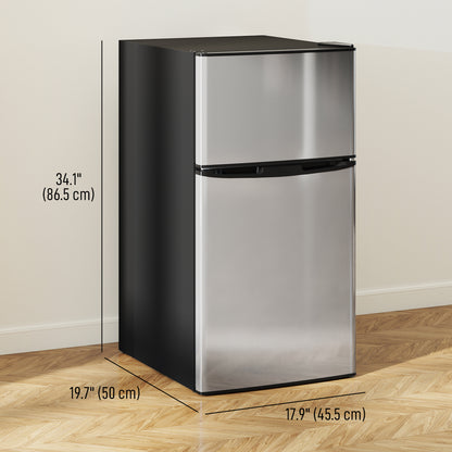 3.2 Cu Ft Compact Refrigerator, Mini Fridge with Freezer, Adjustable Shelves and Reversible Doors for Bedroom, Silver