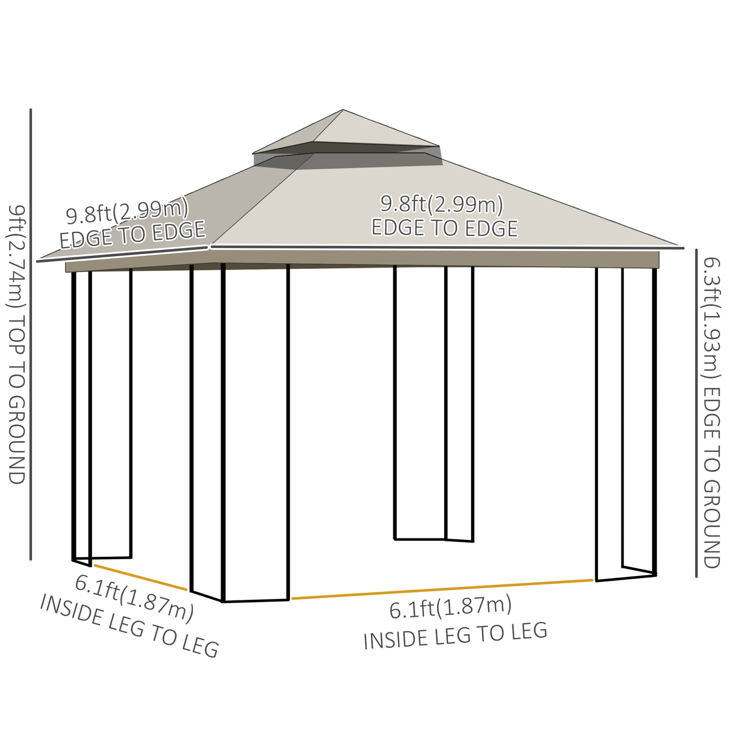 10'x10' Soft-top Patio Gazebo with Double Tier Roof, Mesh Curtains, Display Shelves, Top Hooks, Beige