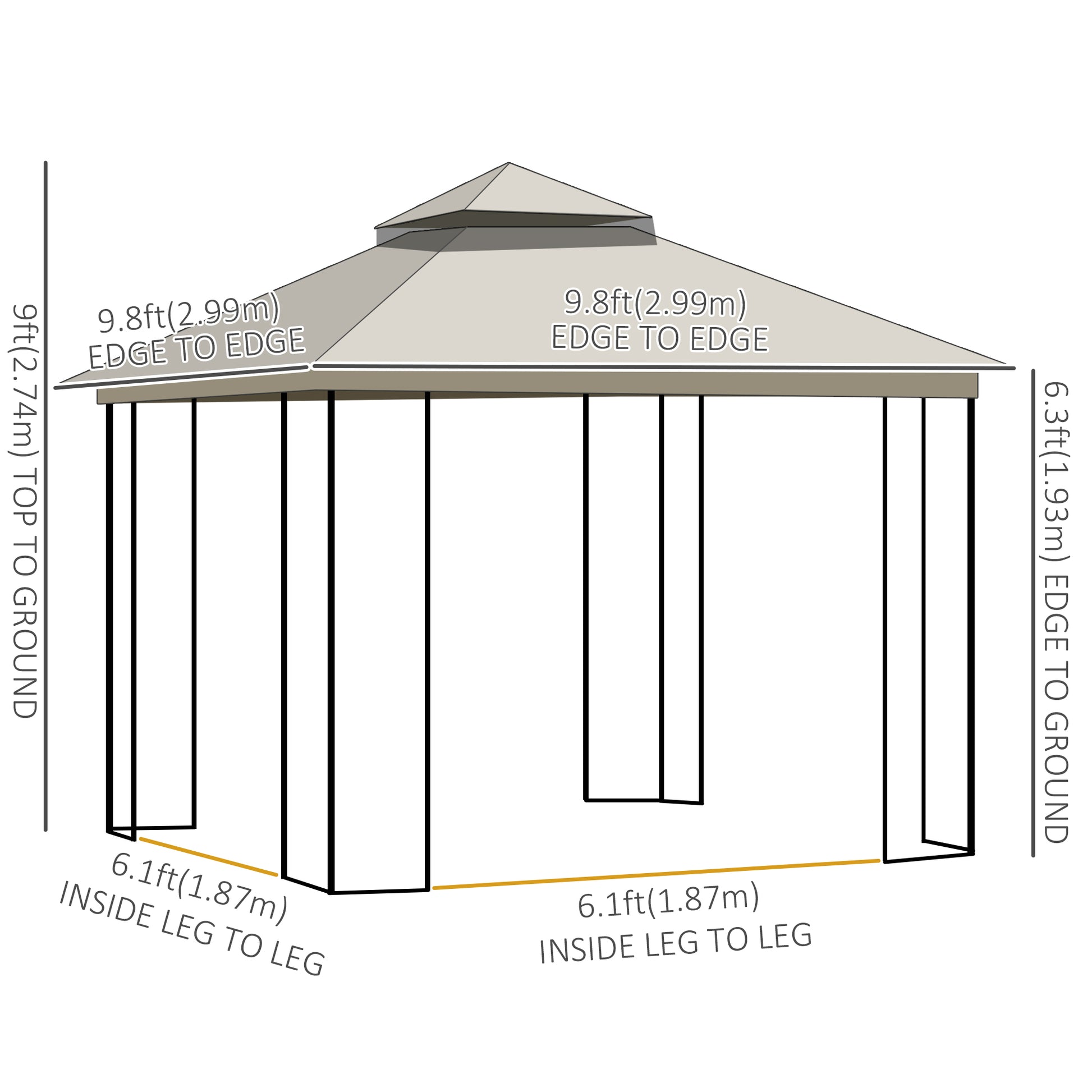 10'x10' Soft-top Patio Gazebo with Double Tier Roof, Mesh Curtains, Display Shelves, Top Hooks, Beige