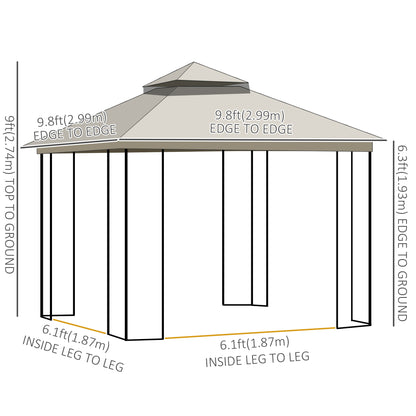 10'x10' Soft-top Patio Gazebo with Double Tier Roof, Mesh Curtains, Display Shelves, Top Hooks, Beige