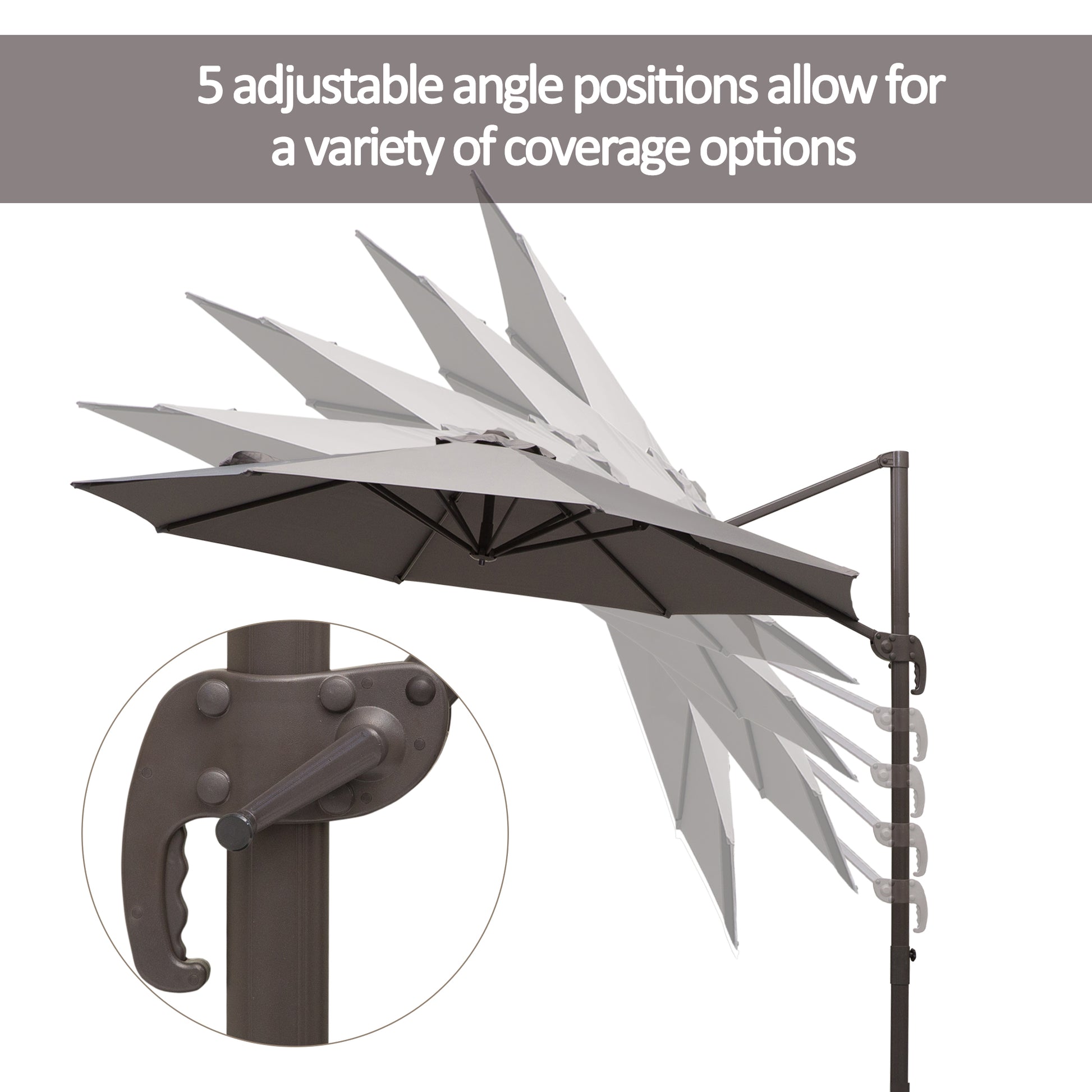 10ft Cantilever Patio Umbrella with 360° Rotation, Crank & Cross Base for Garden Deck Pool Backyard, Grey