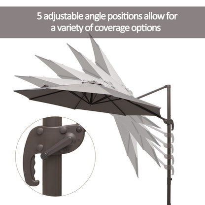 10ft Cantilever Patio Umbrella with 360° Rotation, Crank & Cross Base for Garden Deck Pool Backyard, Grey
